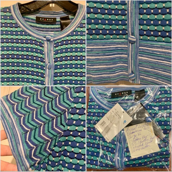 Axcess Liz Claiborne Company Short Sleeve Button Front Multi-color Top XL NWT - Picture 5 of 10